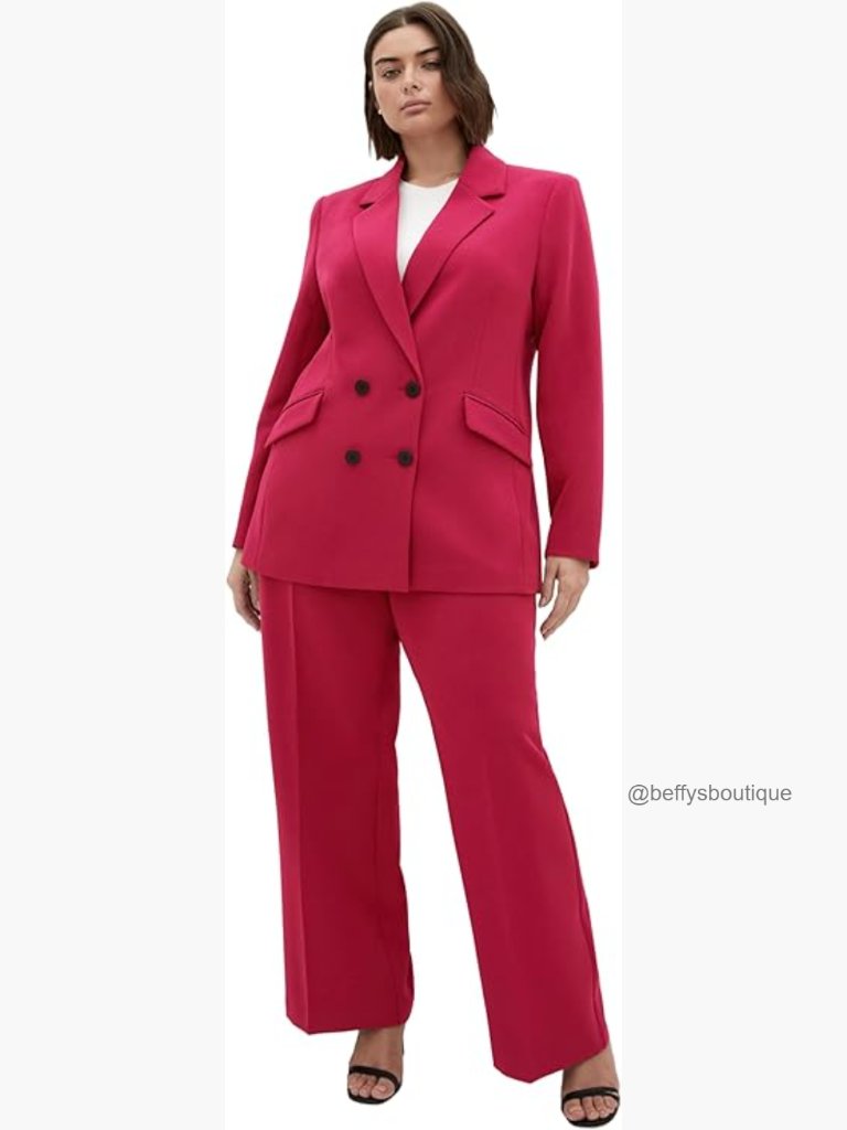 Plus Size Oversized Double-Breasted Blazer With Pockets Long Sleeve